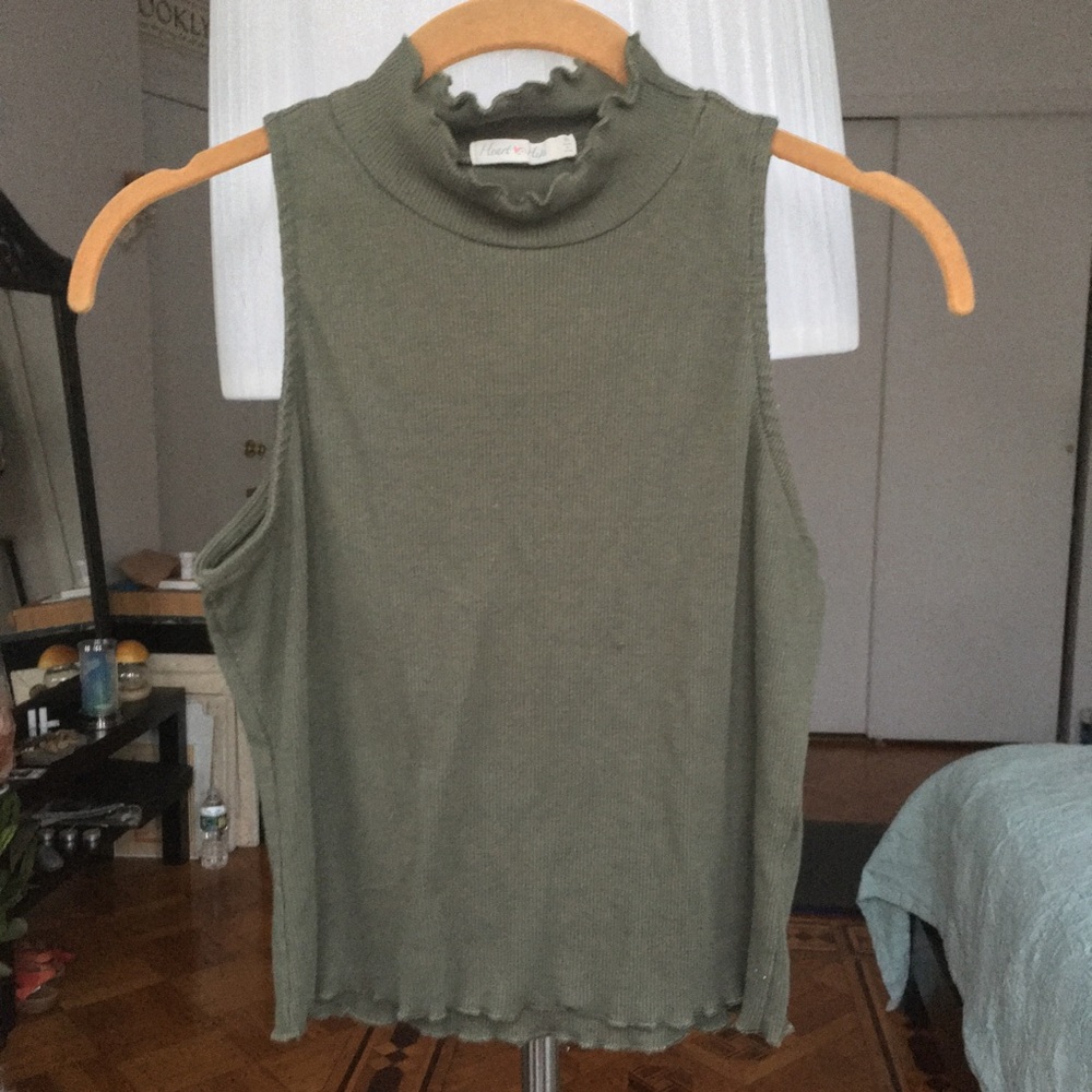 Lettuce Edge High Neck Sleeveless Tank Top Moss M